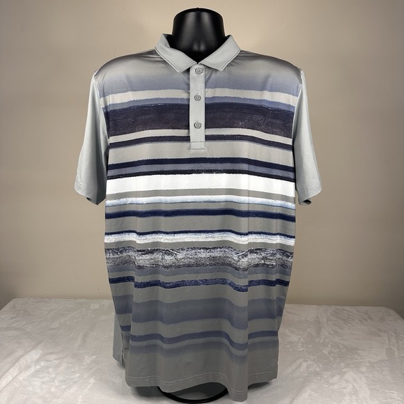 Puma Golf PWR Cool Polo Mens Large Grey With Stripes Short Sleeve Stretch EUC - Picture 2 of 7